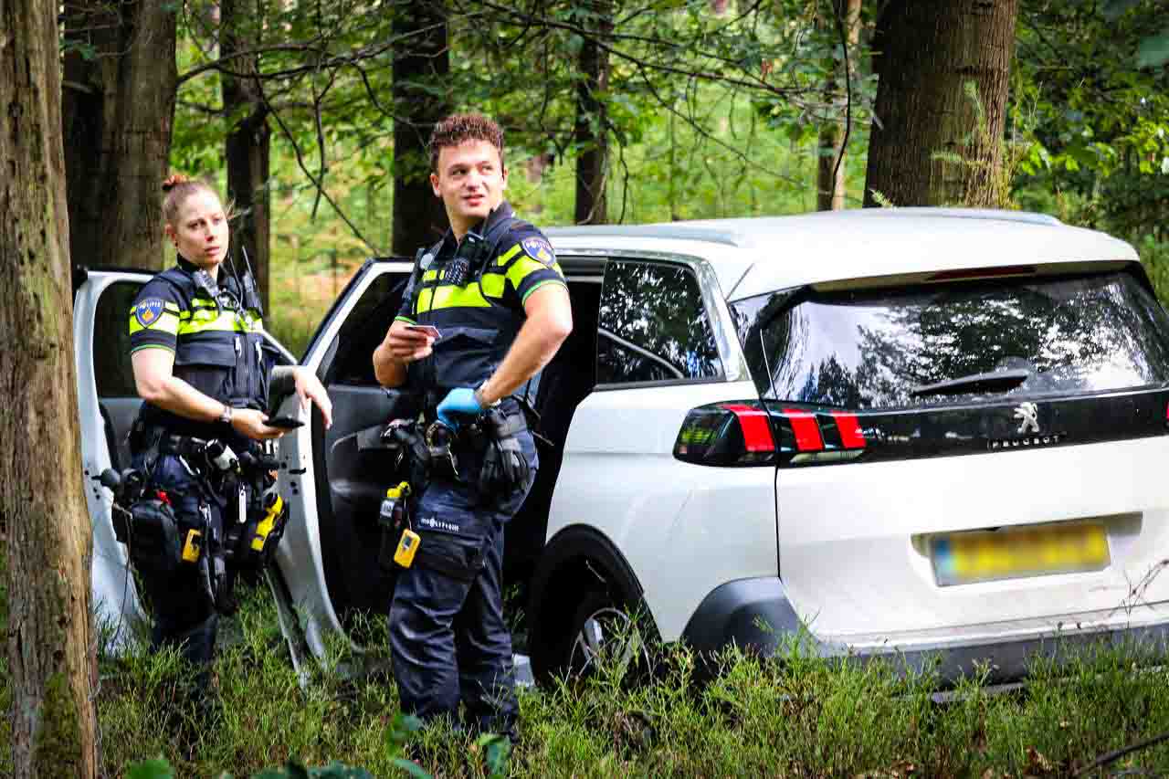 Vrouw gewond na eenzijdig ongeval, auto eindigt tegen boom in bos - foto